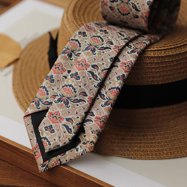 Cravatta da uomo beige e rosa con motivo esotico Mystery Lotus