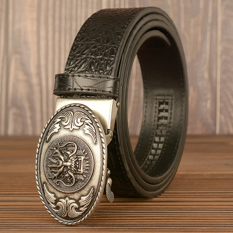 Cintura da uomo in pelle con motivo a coccodrillo con testa di drago - Argento e nero - 46 - image 21