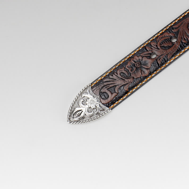 Cintura in pelle con incisione floreale vintage da donna