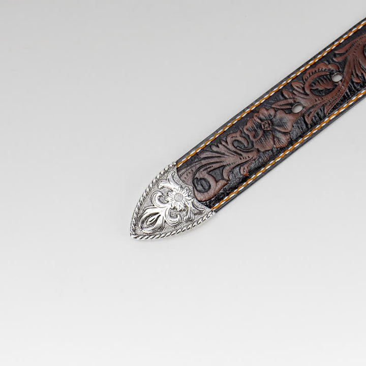 Cintura in pelle con incisione floreale vintage da donna