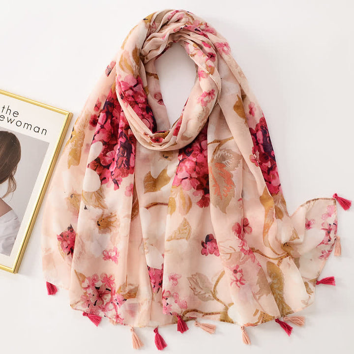 Sciarpa sottile con nappe floreali a farfalla da donna