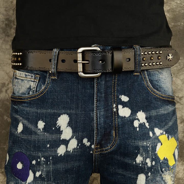 Cintura unisex con decorazione a borchie e borchie incrociate in stile rock