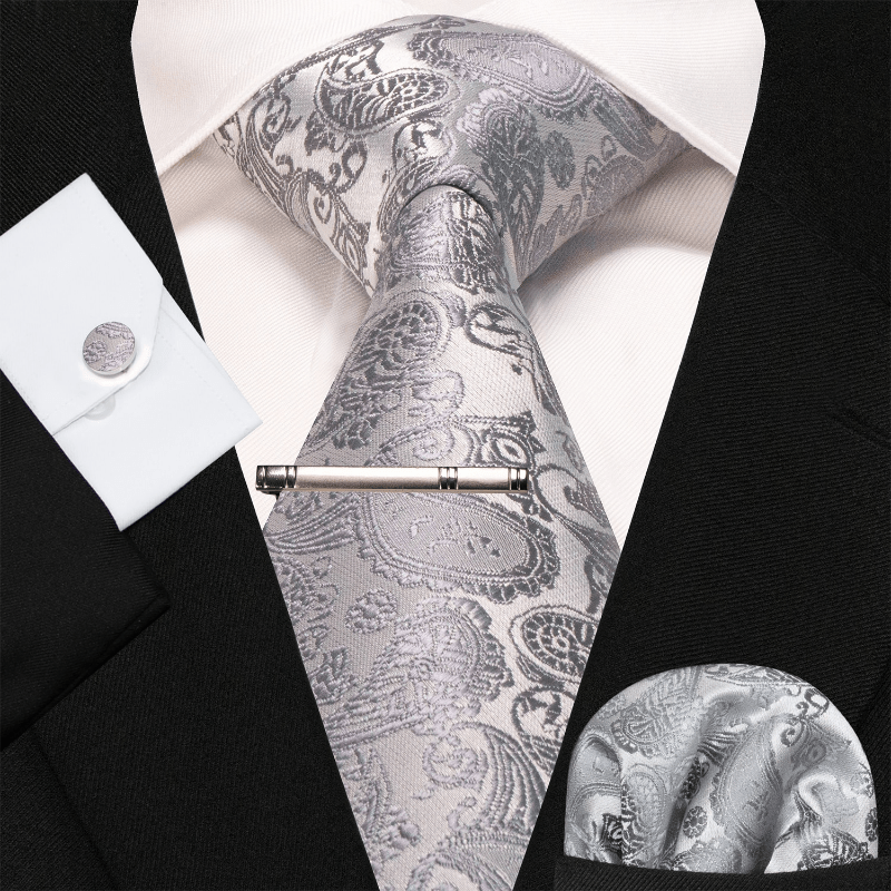 Set di 4 cravatte da uomo in tinta unita con motivo Paisley grigio - Grigio - image 0