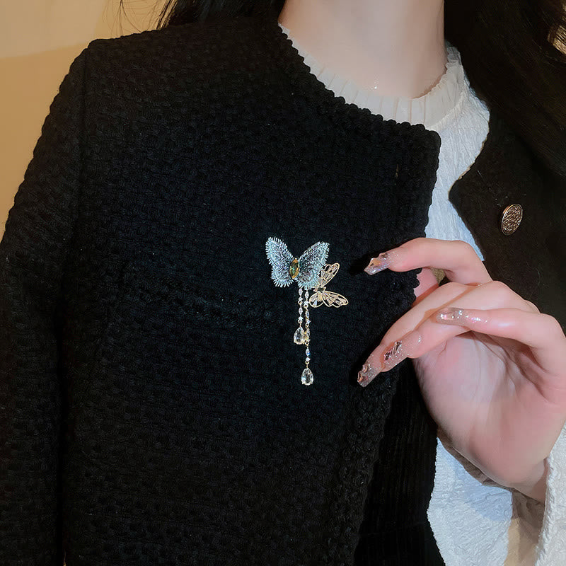 Spilla elegante con nappa a farfalla blu da donna