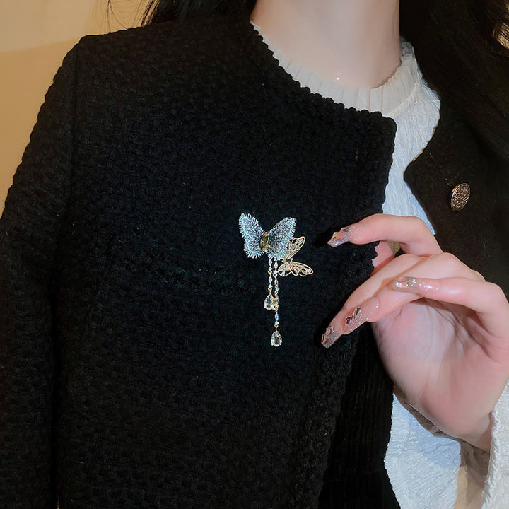 Spilla elegante con nappa a farfalla blu da donna