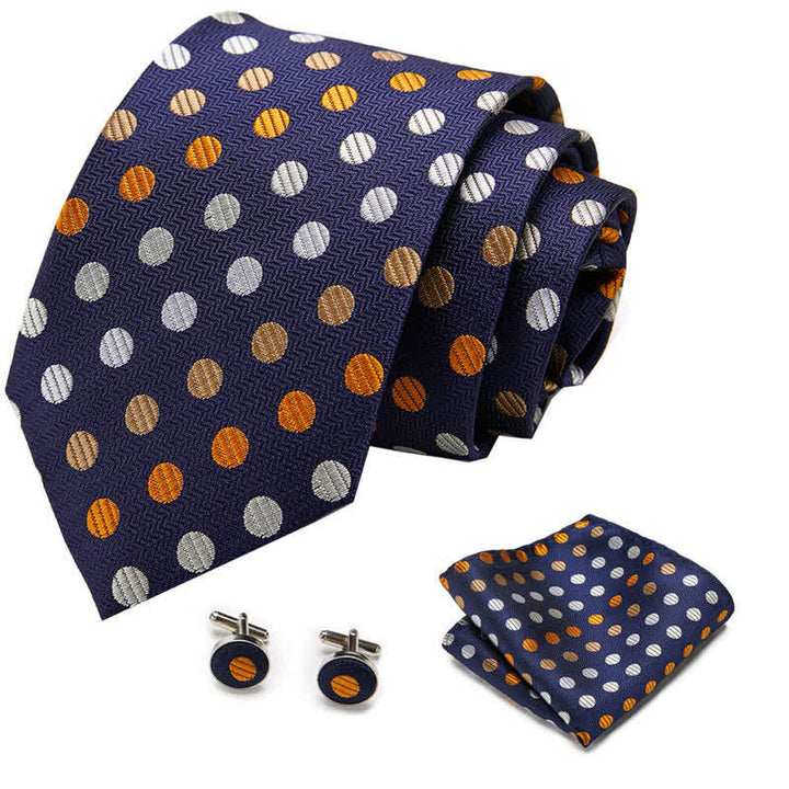 Set di 3 cravatte a pois arancioni e blu navy da uomo - image 1
