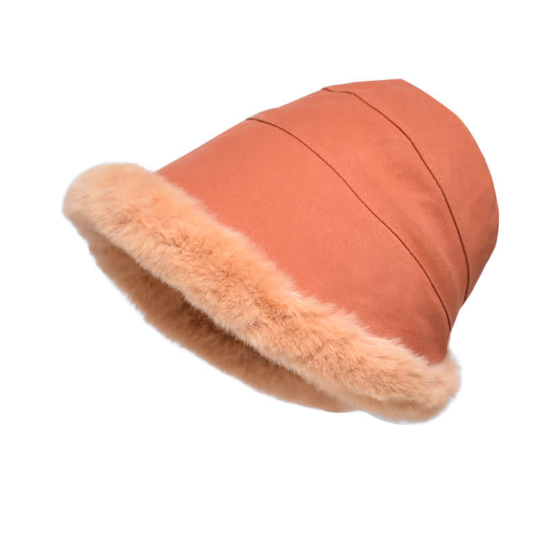 Cappello da pescatore con tesa spessa e calda in peluche da donna