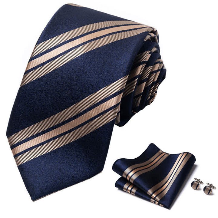 Set di 3 cravatte a righe blu navy e grano da uomo