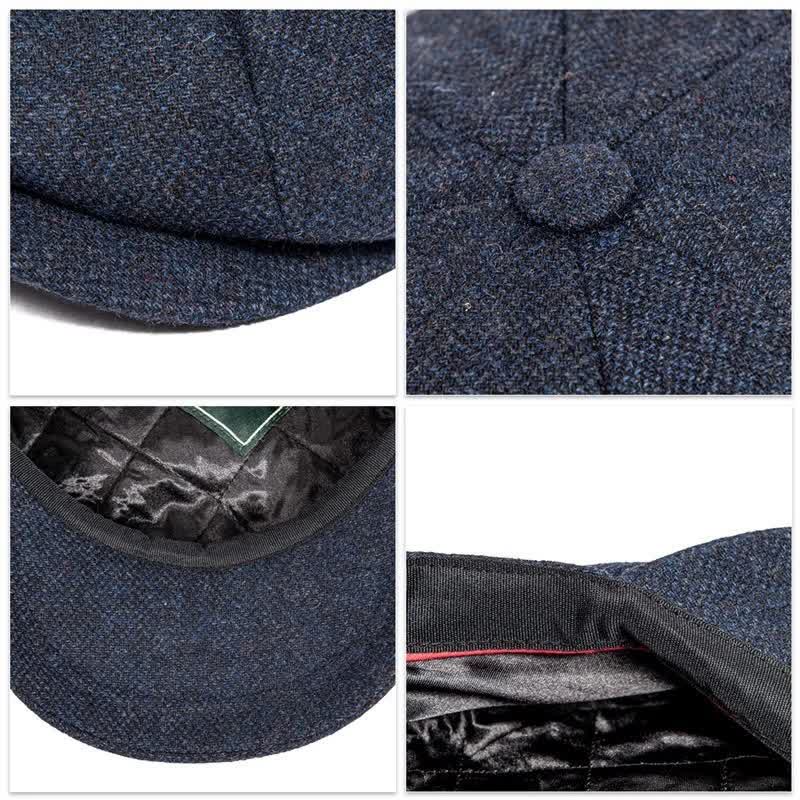 Classico berretto ottagonale in tweed a spina di pesce