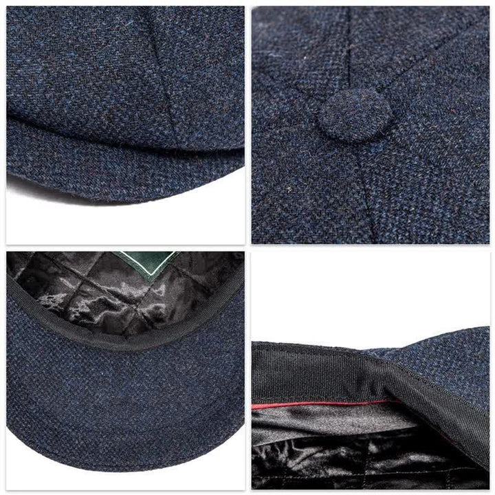 Classico berretto ottagonale in tweed a spina di pesce