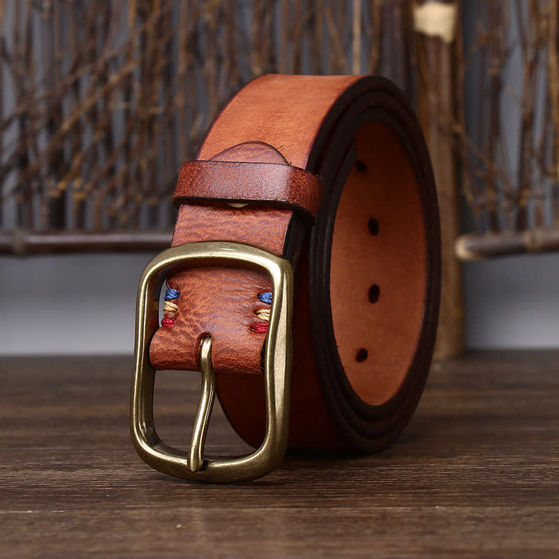 Cintura da uomo vintage in pelle di vacchetta pura spessa - Marrone rossastro - 46 - image 10