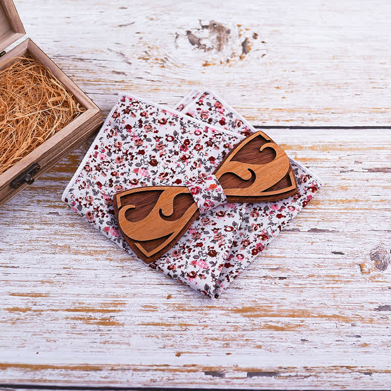 Set di 2 papillon in legno con barba intagliata da uomo