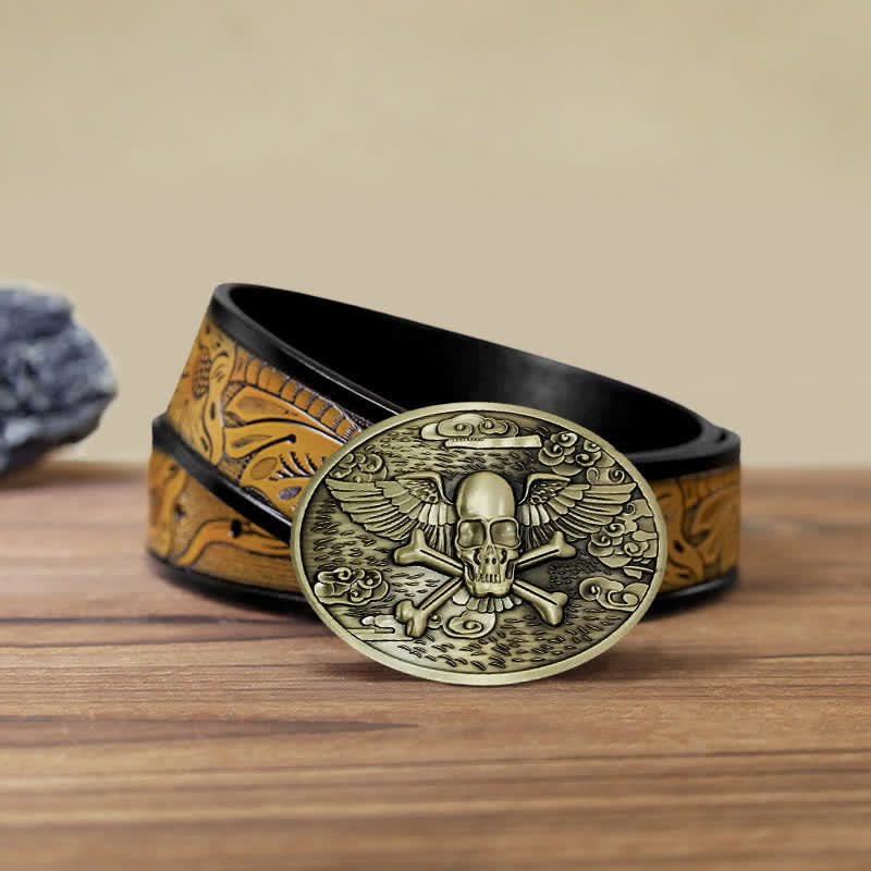 Cintura in pelle con fibbia porta birra creativa fai da te a forma di teschio e angelo da uomo