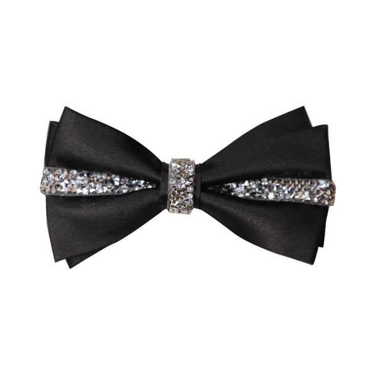 Set da uomo con papillon e fazzoletto da taschino in raso con strass scintillanti