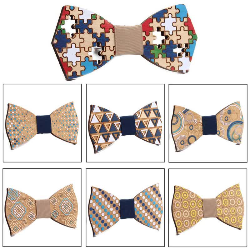 Papillon in legno dipinto da pezzi di puzzle da uomo