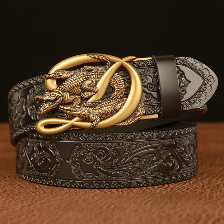 Cintura in pelle con fibbia in coccodrillo da uomo - Oro e nero - 46 - image 9