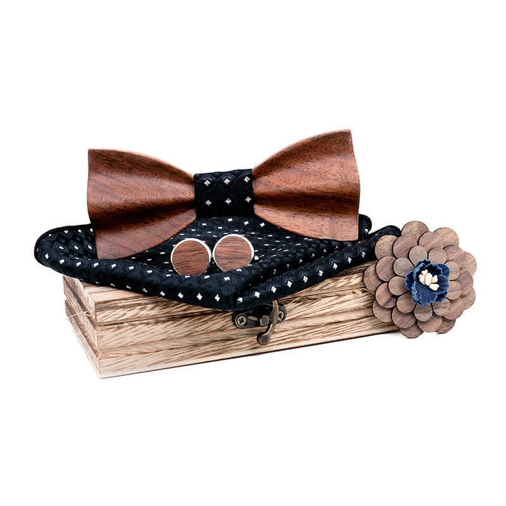 Set di 4 papillon in legno di noce nero da uomo