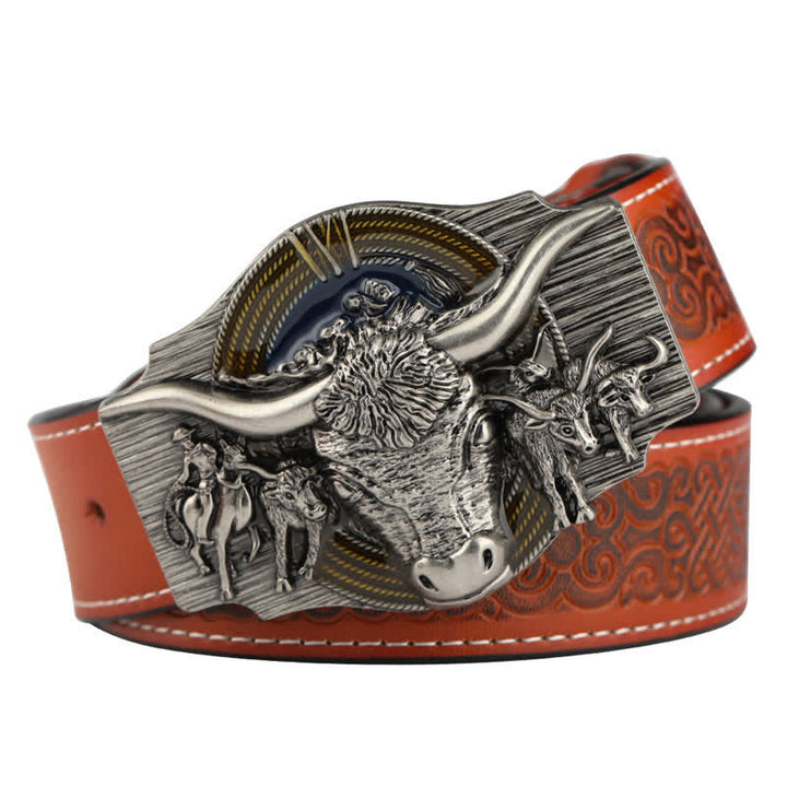 Cintura in pelle goffrata Longhorn Bull da uomo