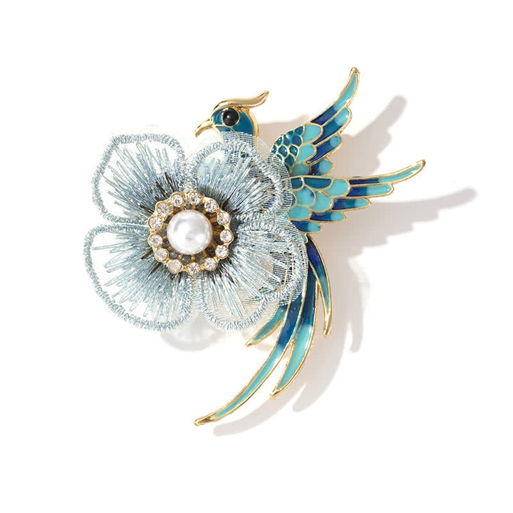 Spilla da donna con uccello fenice ricamato - Blu - image 0