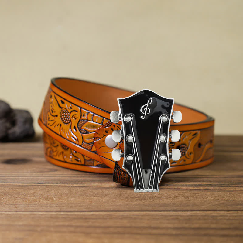 Cintura in pelle con fibbia per paletta di chitarra musicale fai da te da uomo