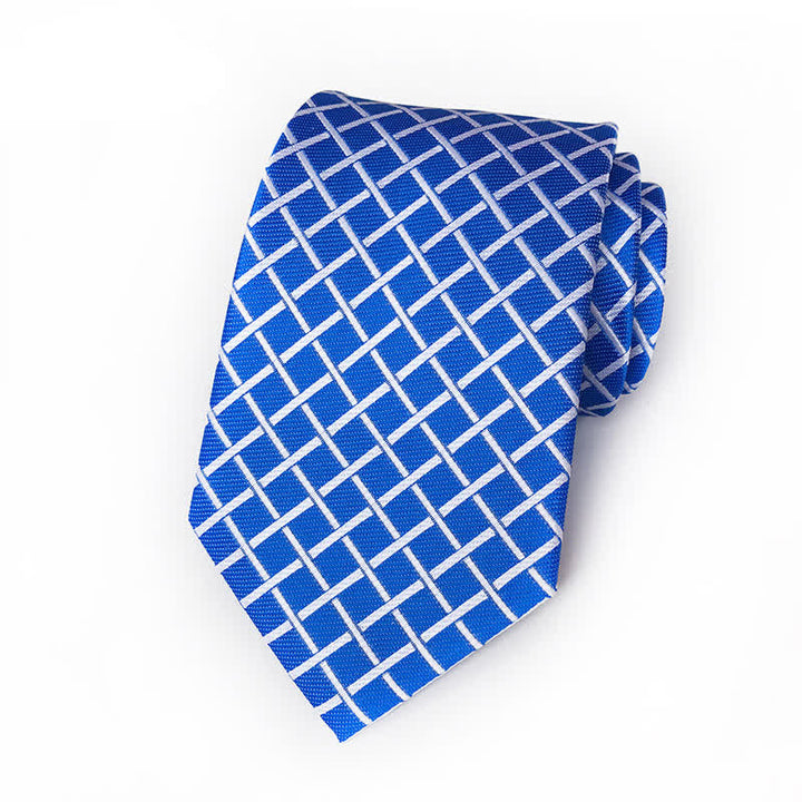 Cravatta a quadri intrecciata brillante da uomo - Blu - image 2