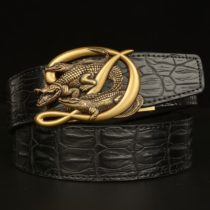 Cintura da uomo in pelle con fibbia in coccodrillo e motivo alligatore - Stile n. 2 - Oro e nero - 46 - image 12