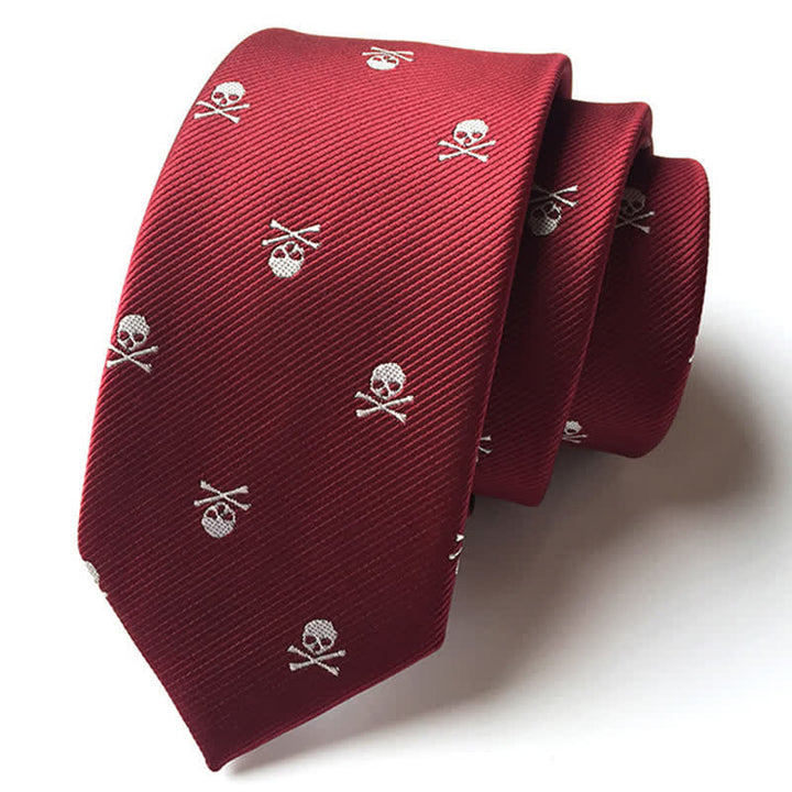 Cravatta da uomo con scheletro e ossa incrociate di Halloween - Rosso e bianco - image 11