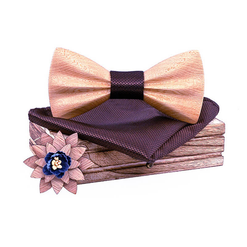 Set di 3 cravatte a farfalla in legno intagliate a mano da uomo - Acero - Marrone - image 18