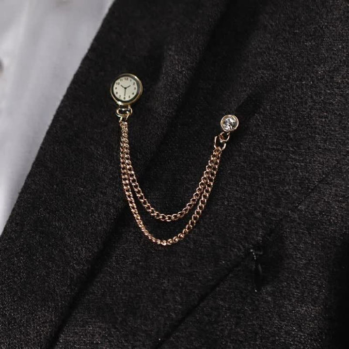 Spilla a catena con orologio da uomo vintage