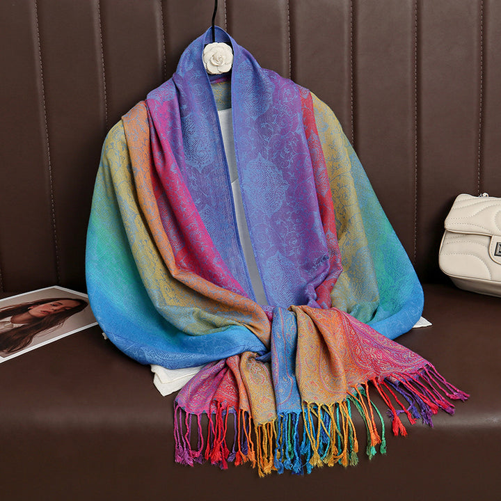 Sciarpa con nappa ricamata in stile etnico con sfumature di colore - Stile n. 9 - image 10