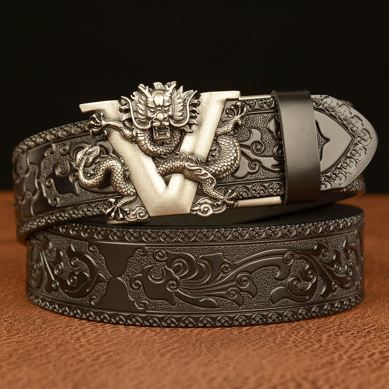 Cintura in pelle con goffratura a forma di drago con lettera V da uomo - Argento e nero - 46 - image 17