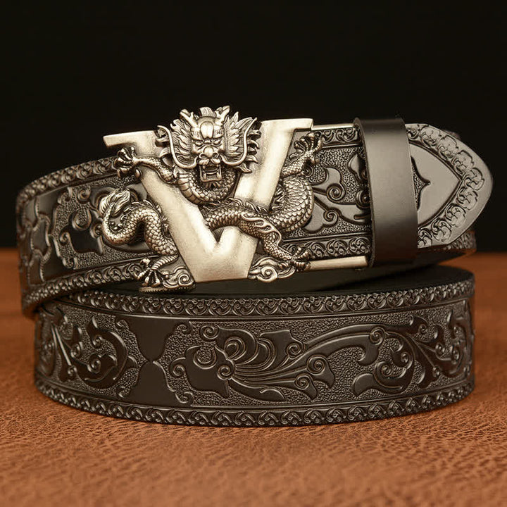 Cintura in pelle con goffratura a forma di drago con lettera V da uomo - Argento e nero - 46 - image 17