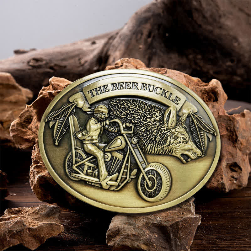 Cintura in pelle con fibbia porta birra creativo fai da te per motocicletta da uomo - Bronzo - Senza cintura - image 5