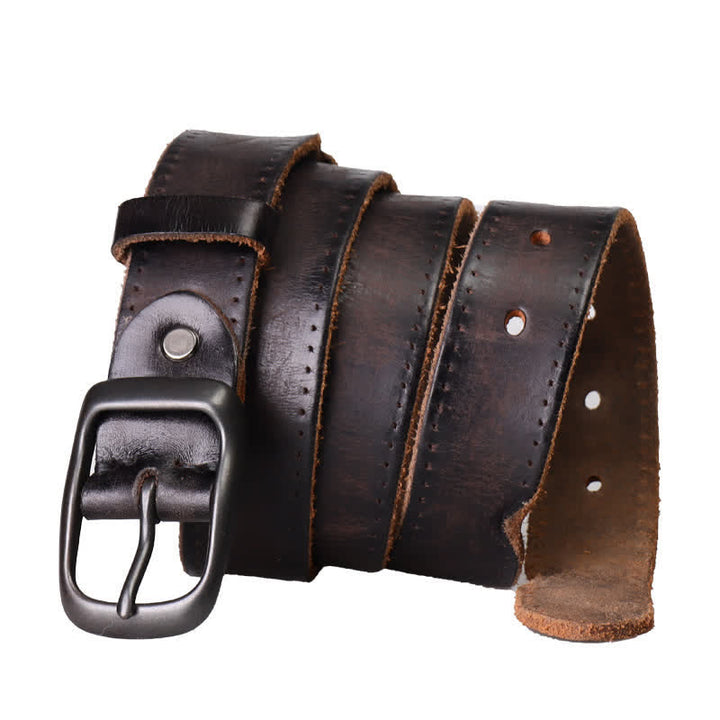 Cintura in pelle stile western invecchiato da uomo - Nero - 44 - image 9