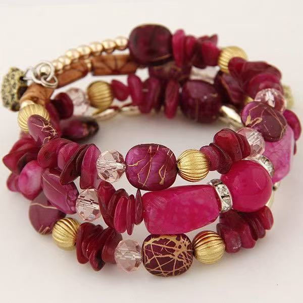 Bracciale vintage bohémien multistrato con perline di turchese, agata e cristallo. - Rosa - image 6