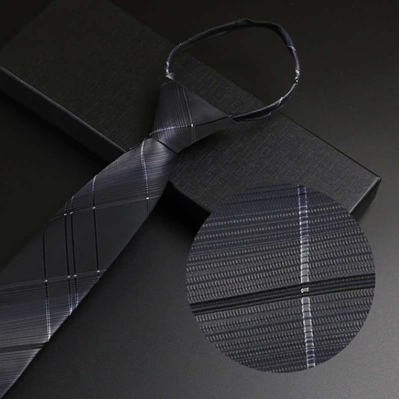 Cravatta classica con cerniera nera-grigia da uomo - Plaid grigio - image 2