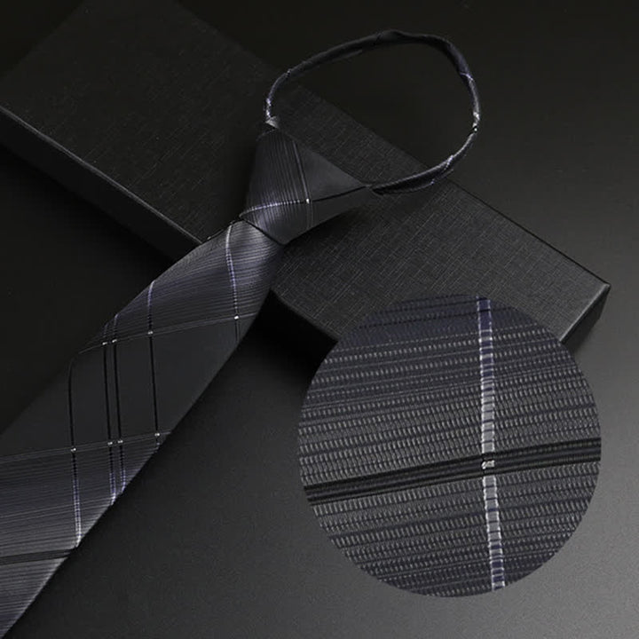 Cravatta classica con cerniera nera-grigia da uomo - Plaid grigio - image 2
