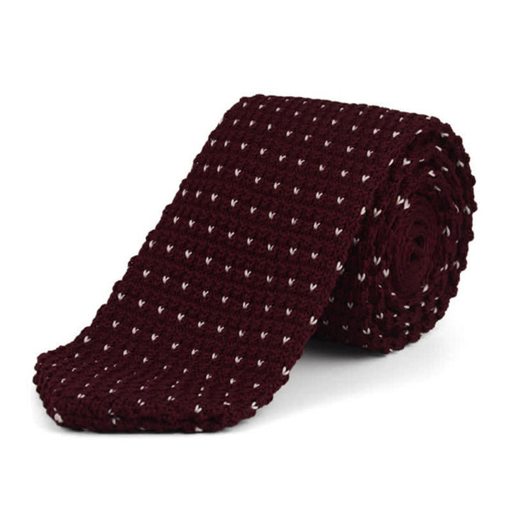 Cravatta lavorata a maglia con motivo a pois a V maculato da uomo - Borgogna - image 1