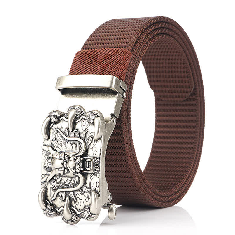 Cintura in nylon con decorazione drago casual da uomo - Marrone / Argento - 48" - image 13