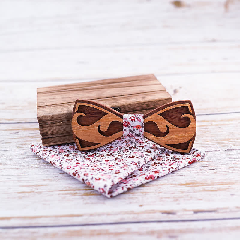Set di 2 papillon in legno con barba intagliata da uomo