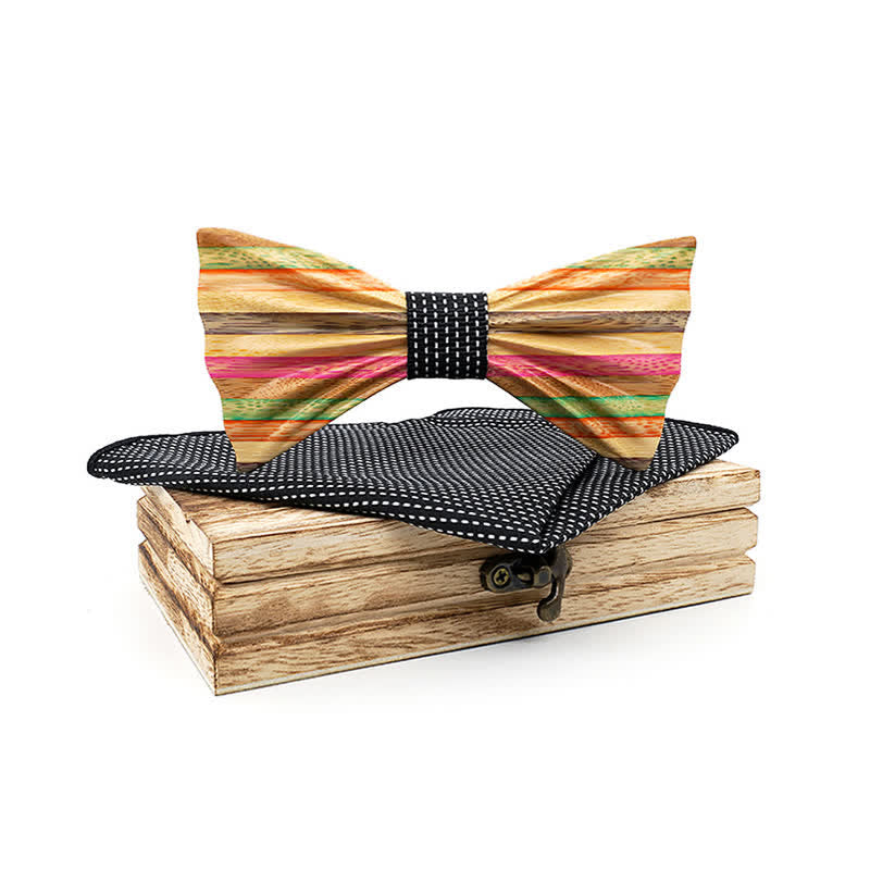 Set di 2 papillon in legno con effetto arricciato arcobaleno da uomo