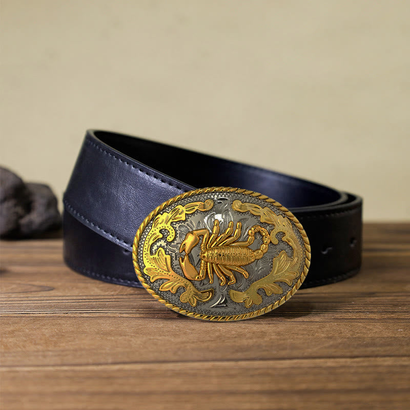 Cintura in pelle con fibbia a forma di scorpione dorato fai da te da uomo - Ovale - Cintura PU nera (40) - image 9