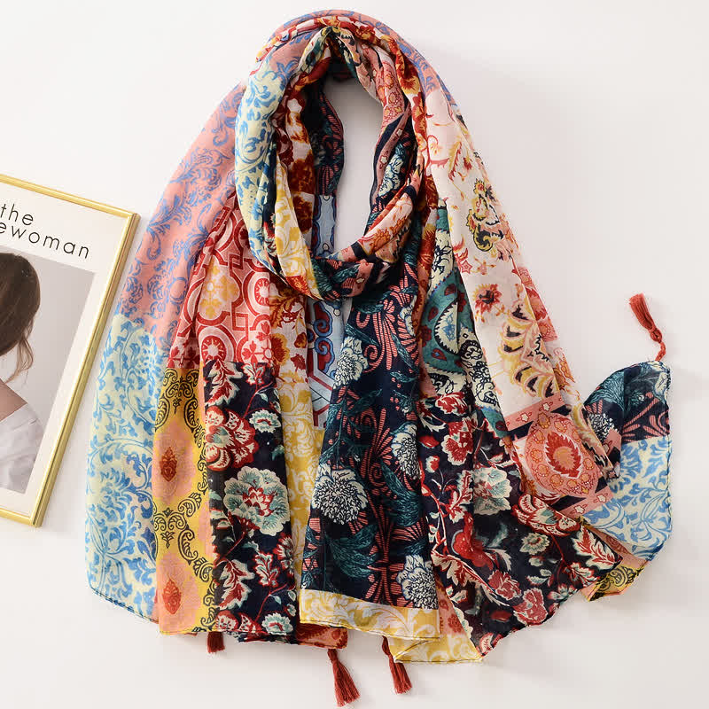 Sciarpa sottile con nappe floreali a farfalla da donna