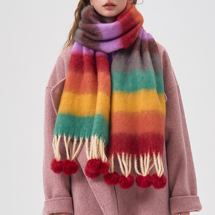 Sciarpa con nappe a righe color arcobaleno da donna