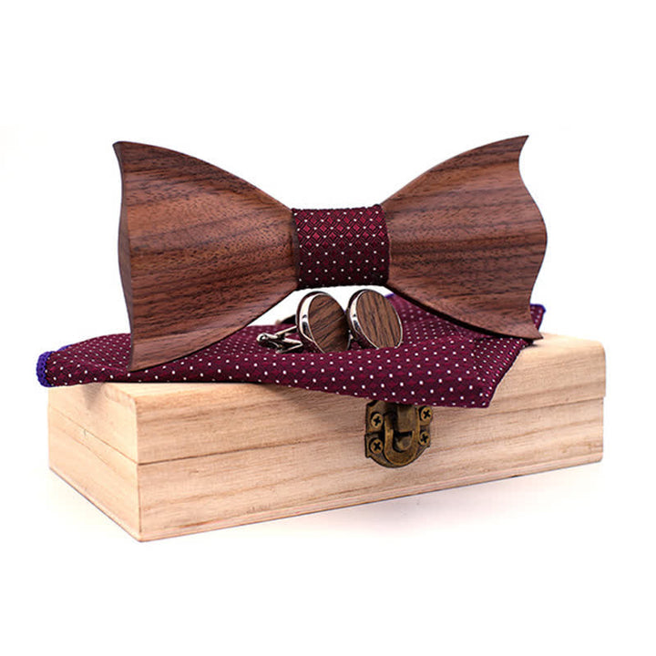 Set di 3 papillon in legno di noce nero 3D da uomo - Borgogna - image 6