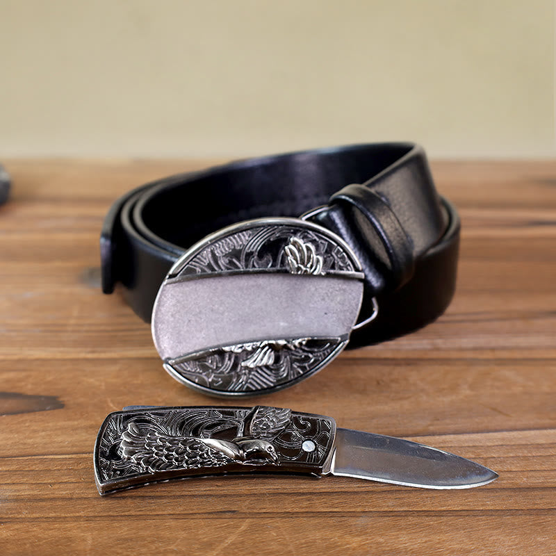 Cintura in pelle Soaring Eagle da uomo con coltello pieghevole