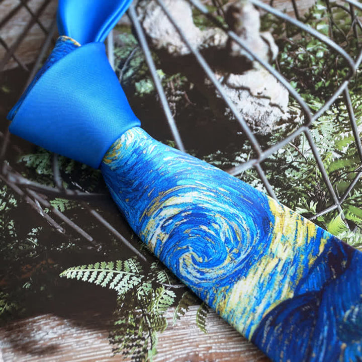 Cravatta da uomo con motivo notte stellata dipinto blu