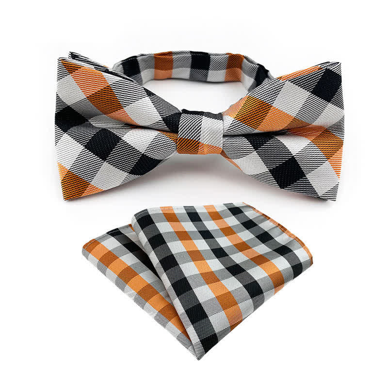 Set da 2 pezzi da uomo con papillon e fazzoletto da taschino a righe a quadri