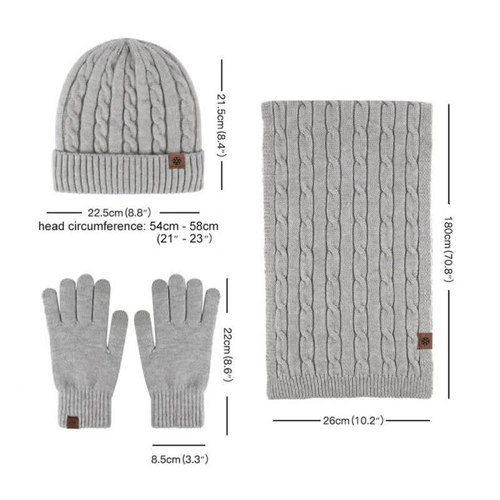 Set di 3 pezzi unisex di caldo cappello sciarpa guanti