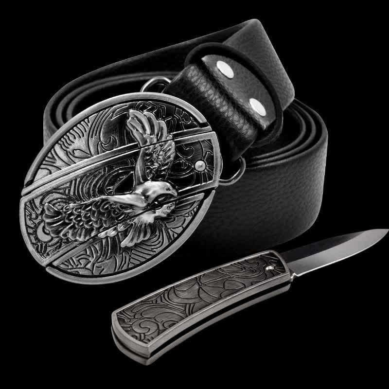 Cintura in pelle Soaring Eagle da uomo con coltello pieghevole